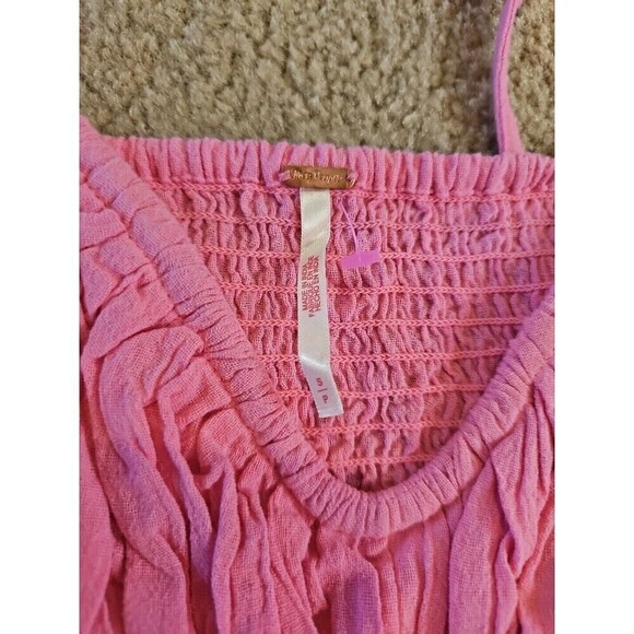 Free People Chloe Top Aurora Pink SMALL Sweetheart Neckline Smocked Back Tie $98 - Picture 6 of 9